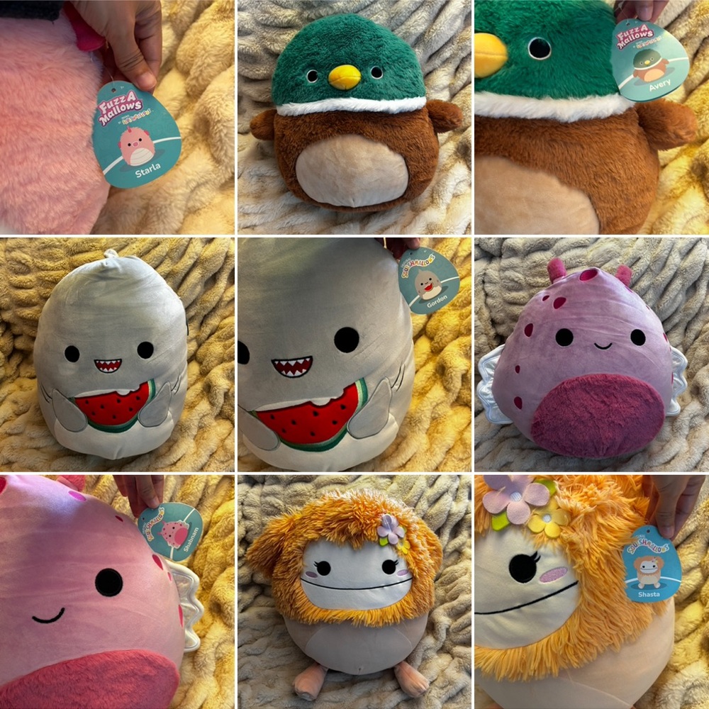Squishmallows Plush Toy Collection - Green, Brown, Gray, Pink, Yellow